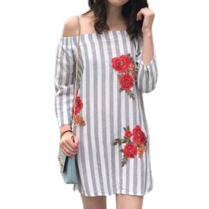 Boho Floral Embroidered Off the Shoulder Summer Dress